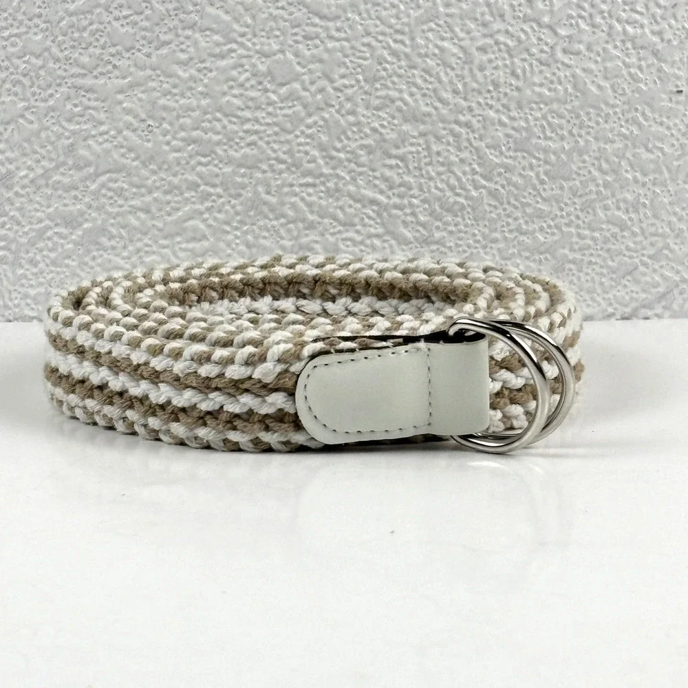Woven Rope D-Ring Belt‎ Women 16W White Tan Nautical Cinch